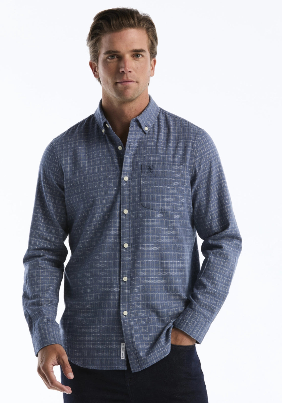 Long Sleeve Button Down Plain Shirt - Sargasso Sea