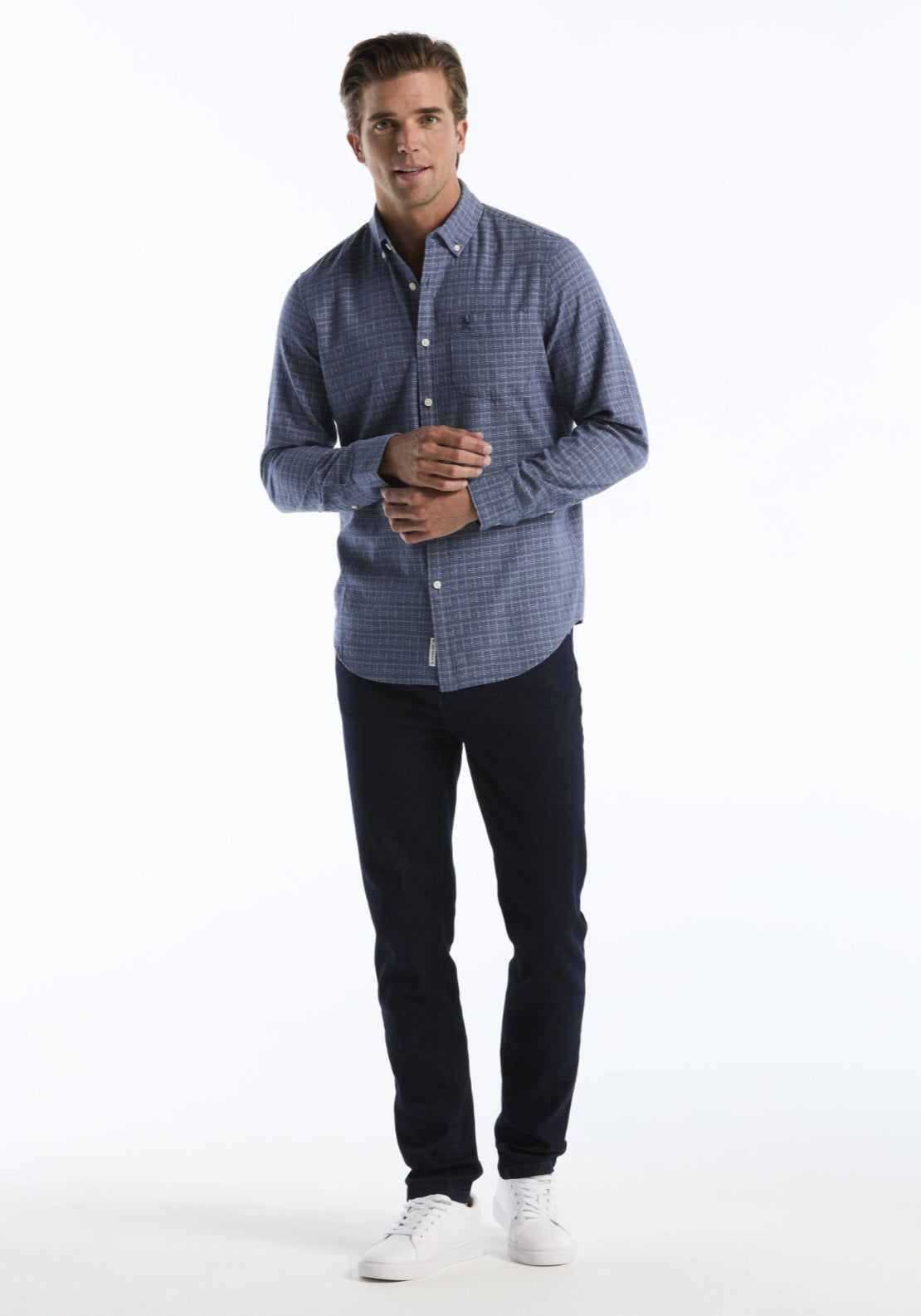 Long Sleeve Button Down Plain Shirt - Sargasso Sea