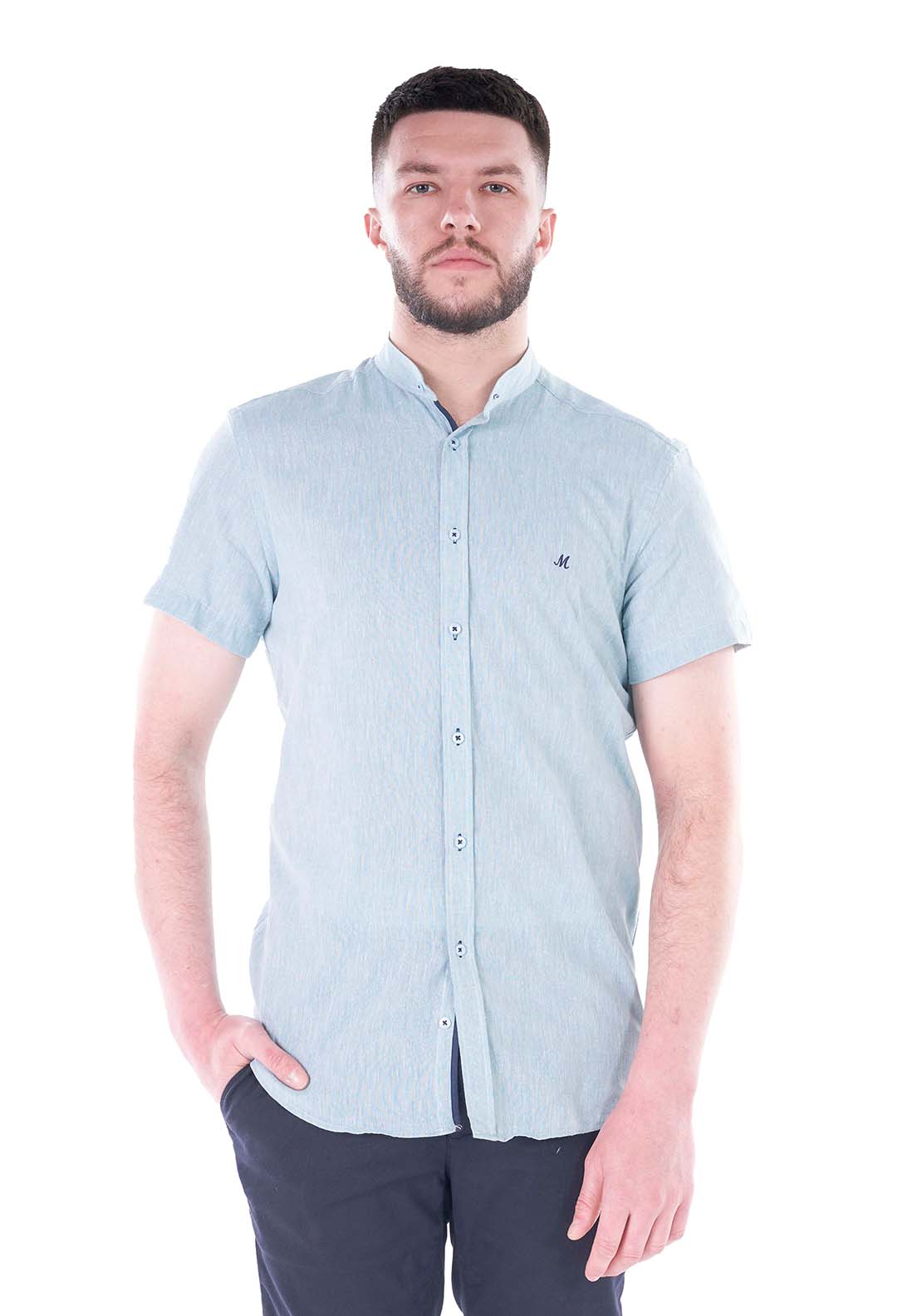 Mineral Official Short Sleeve Linen Shirt - Cyan 1 Shaws Department Stores