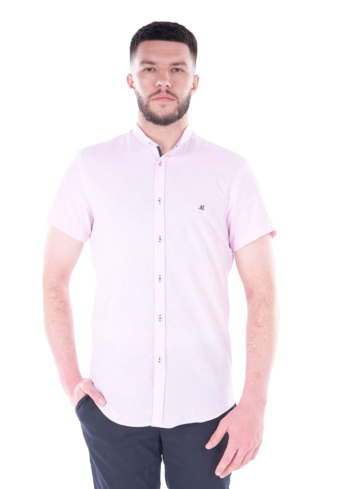 Mineral Official Short Sleeve Linen Shirt - Pink 1 Shaws Department Stores