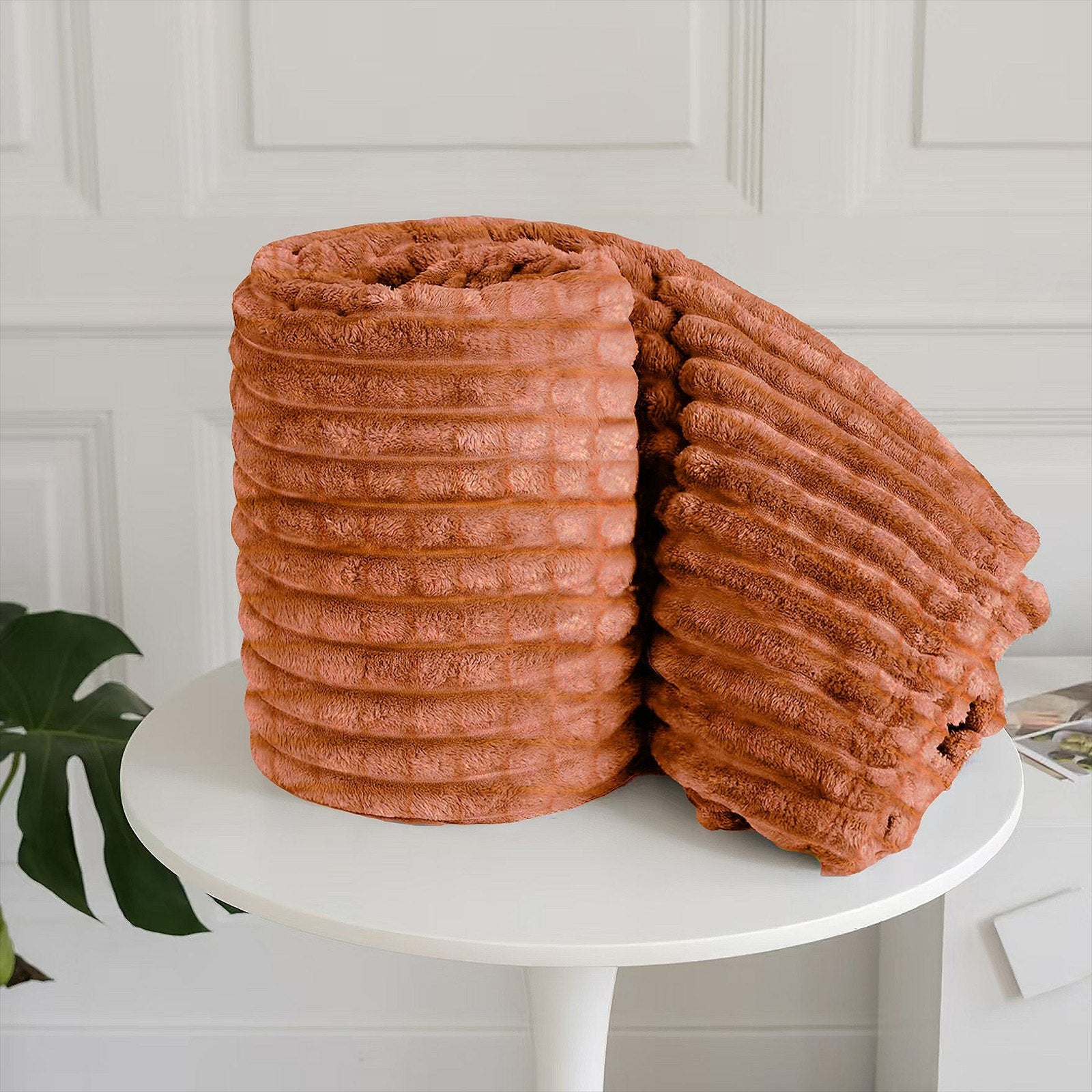 Velosso Supersoft Plush Waffle Throw - Rust 1 Shaws Department Stores