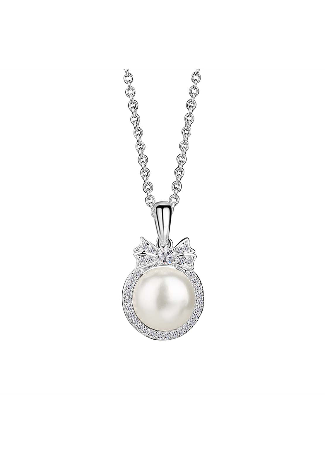 Silver Pearl Pendant With Stones - Silver