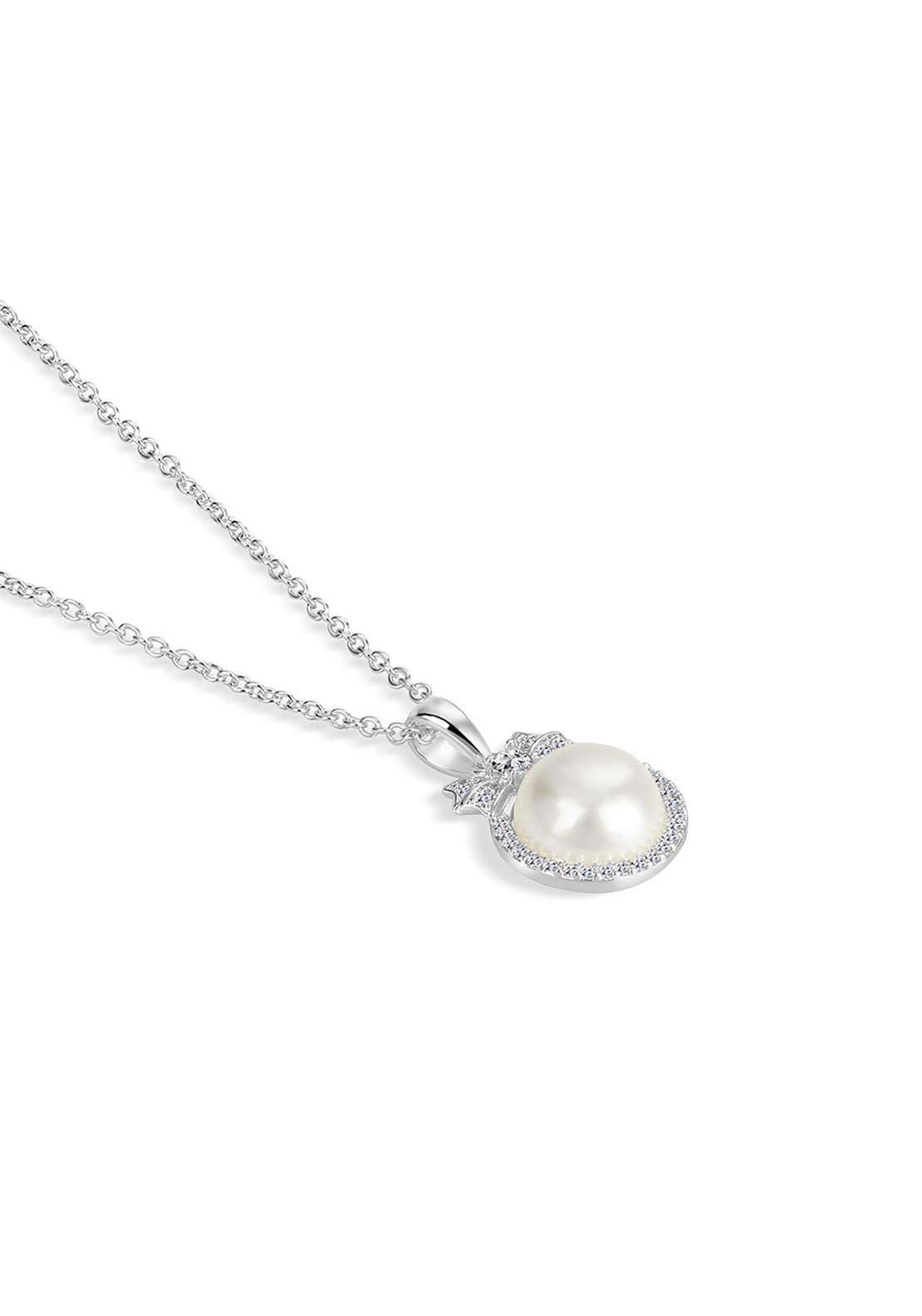 Silver Pearl Pendant With Stones - Silver