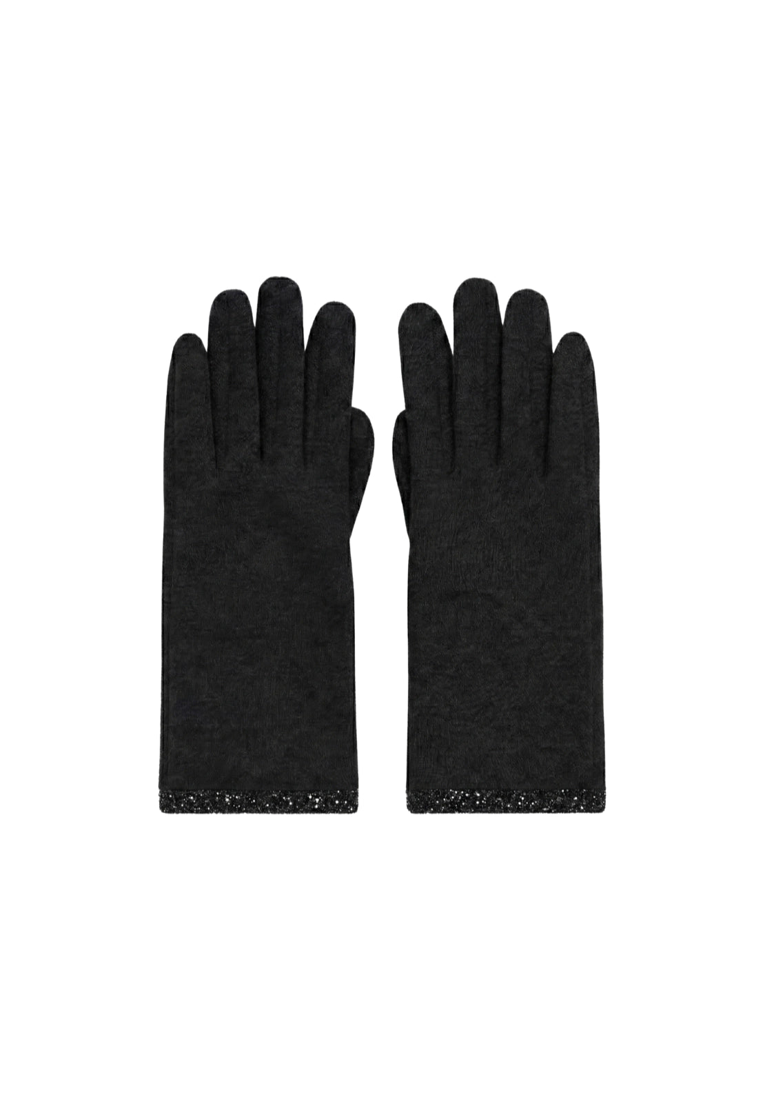 Lurex Trim Cuff Gloves - Black