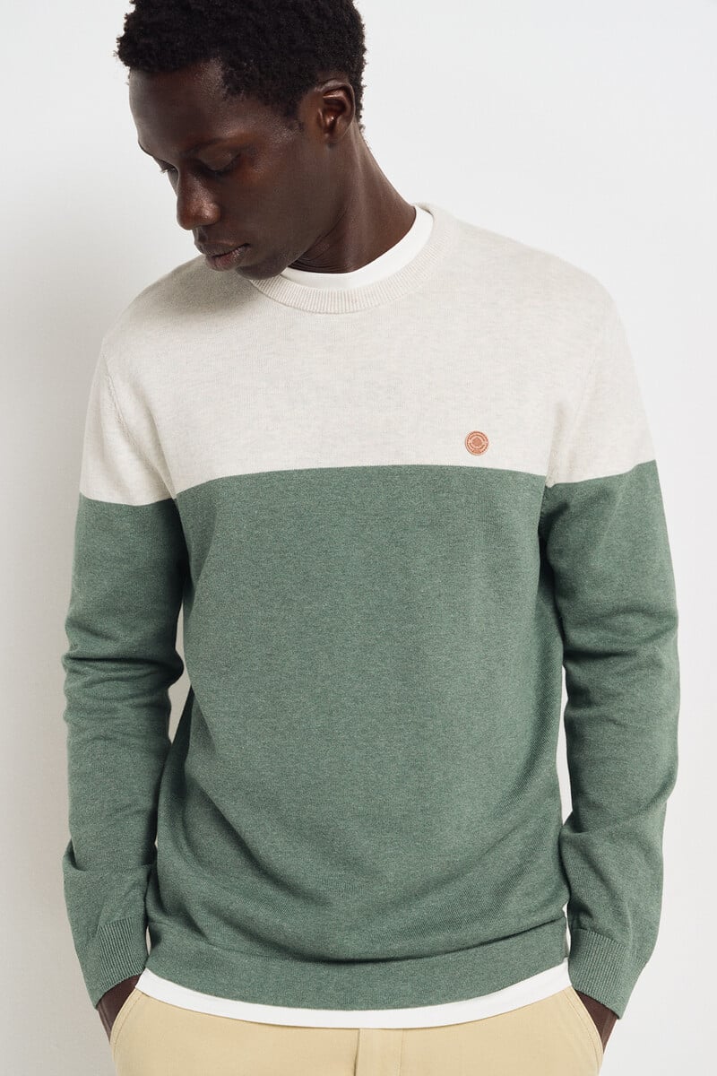 Springfield Basic color block sweater - Grey / Silver 1 Shaws Department Stores