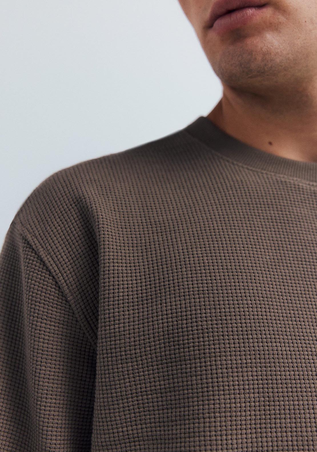 Springfield Long Sleeve Waffle T-Shirt - Brown 4 Shaws Department Stores