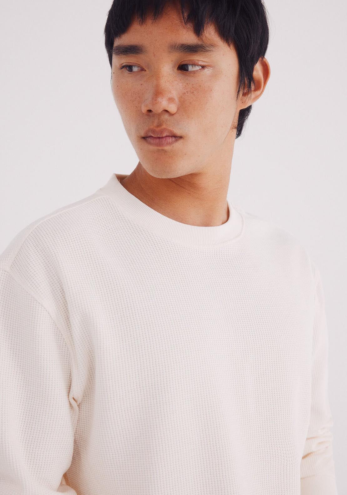 Springfield Long Sleeve Waffle T-Shirt - White 3 Shaws Department Stores