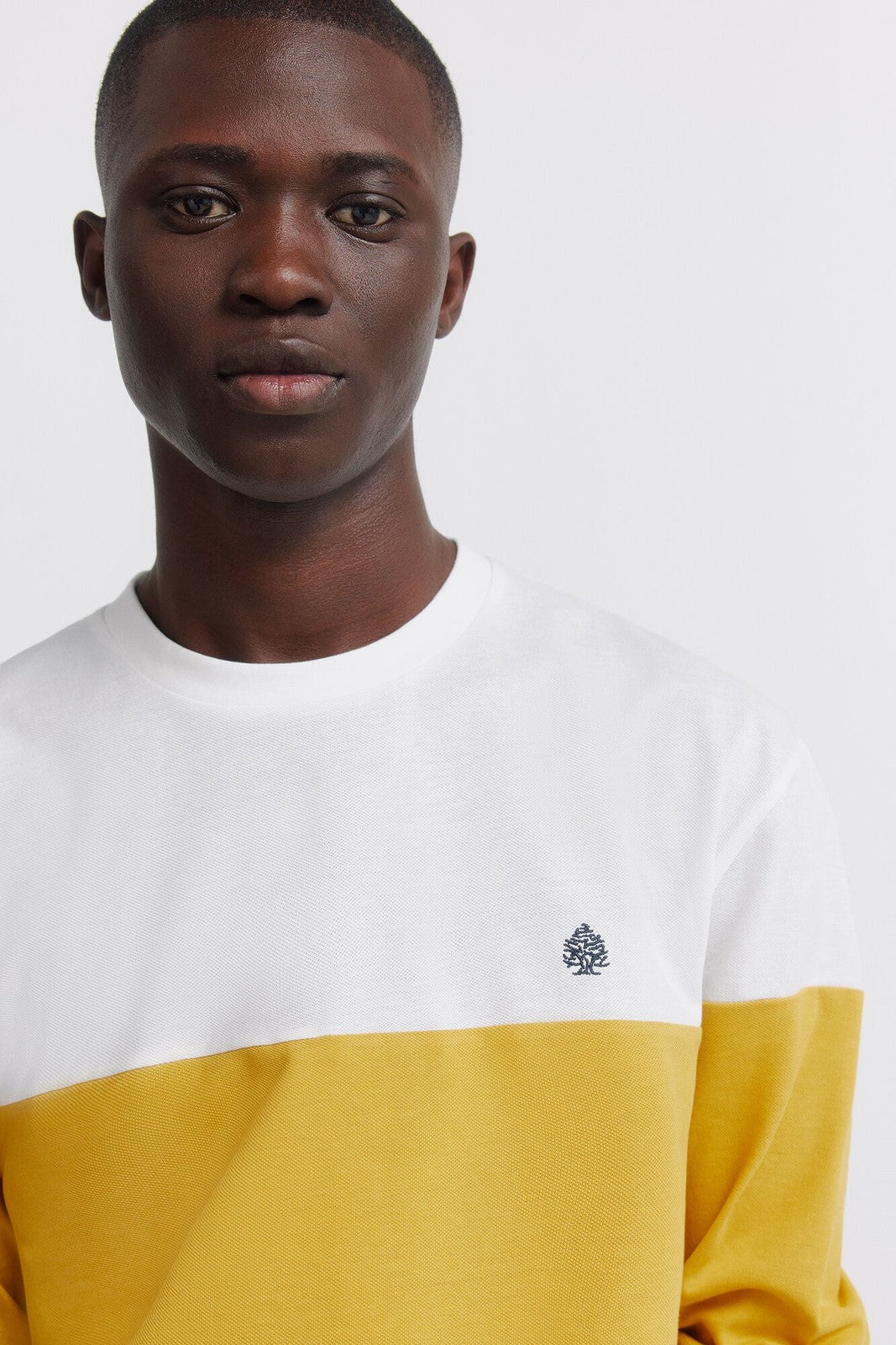 Long Sleeve Pique Block T-Shirt - White
