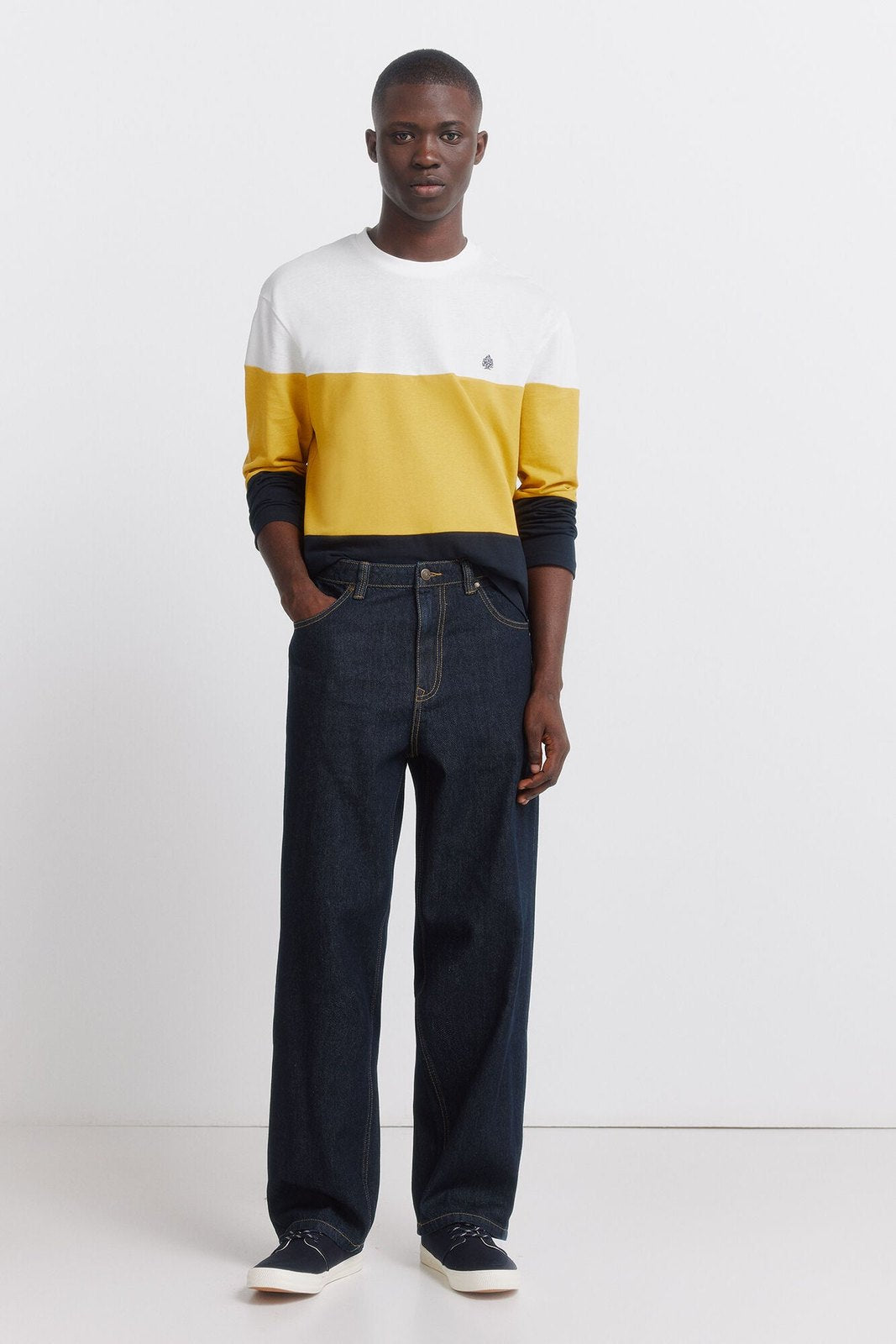 Long Sleeve Pique Block T-Shirt - White