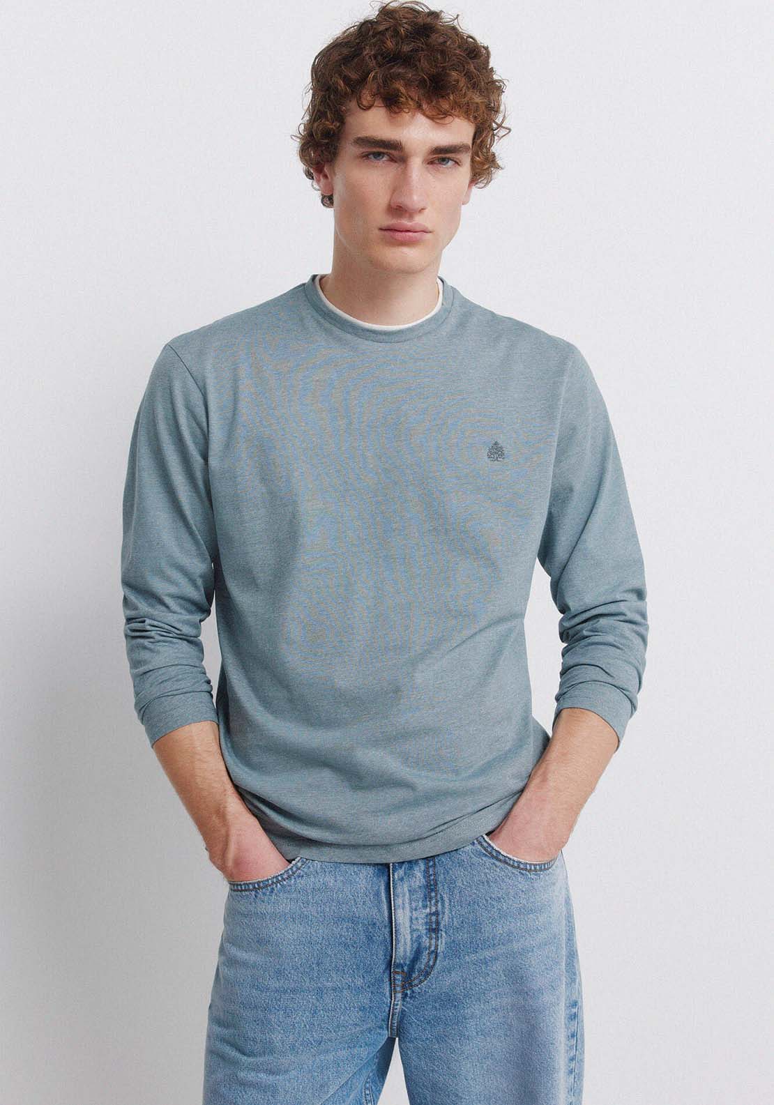 Long Sleeve T-Shirt With Micro Stripe - Blue