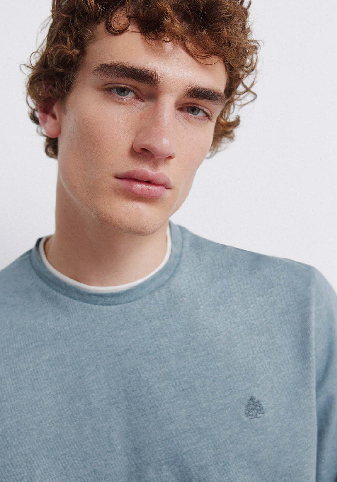 Long Sleeve T-Shirt With Micro Stripe - Blue