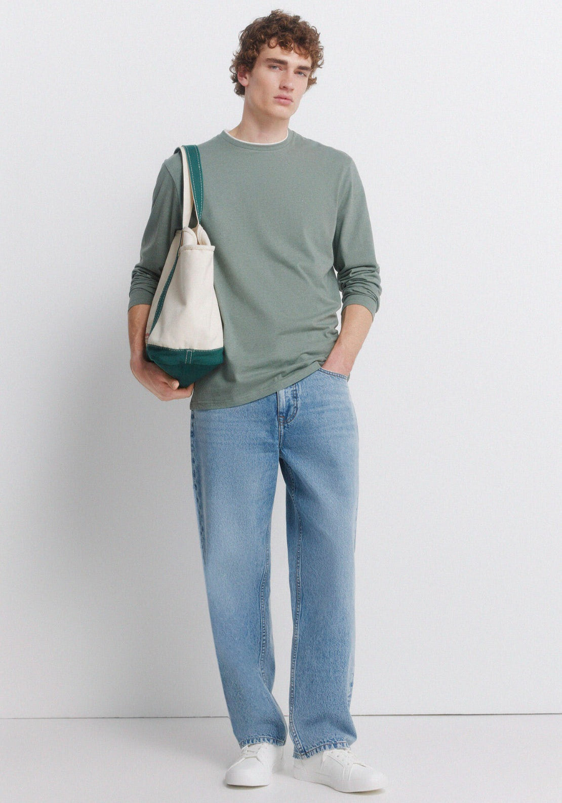 Long Sleeve Melange Effect T-Shirt - Green