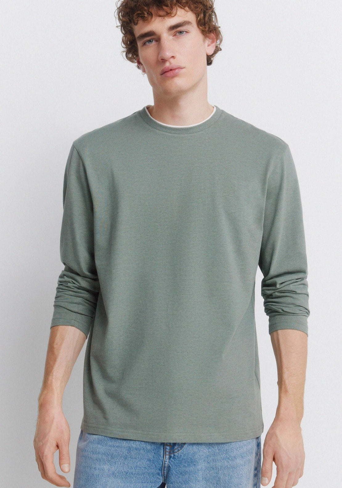 Long Sleeve Melange Effect T-Shirt - Green