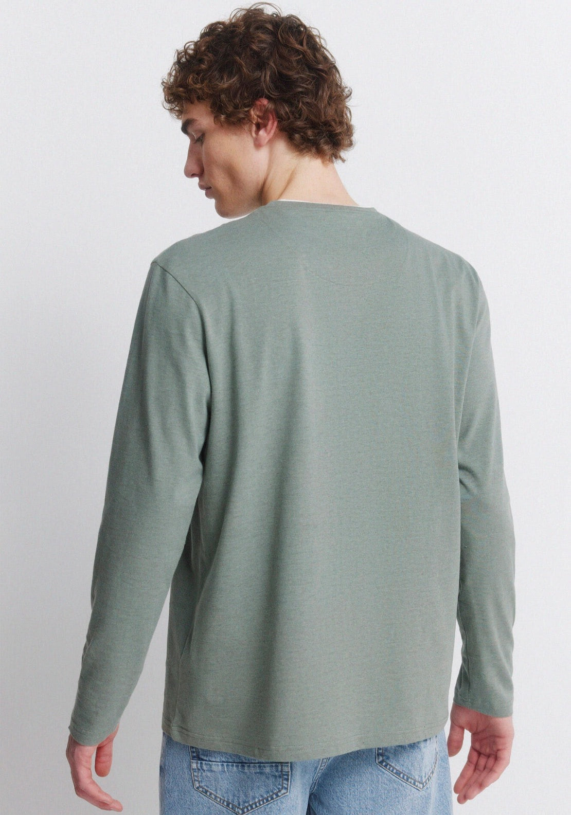 Long Sleeve Melange Effect T-Shirt - Green