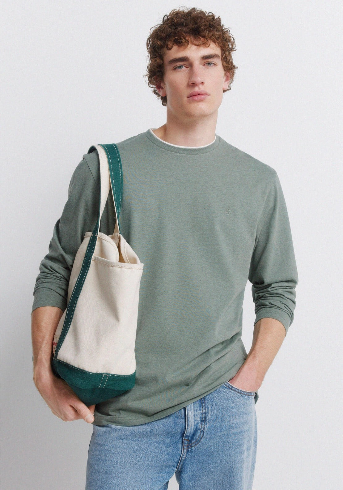 Long Sleeve Melange Effect T-Shirt - Green