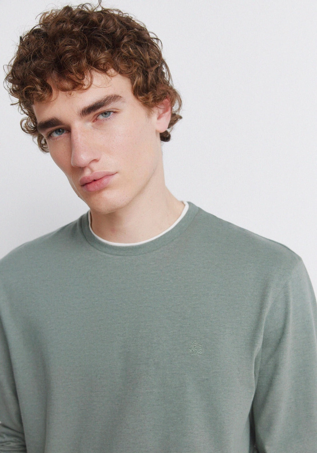 Long Sleeve Melange Effect T-Shirt - Green