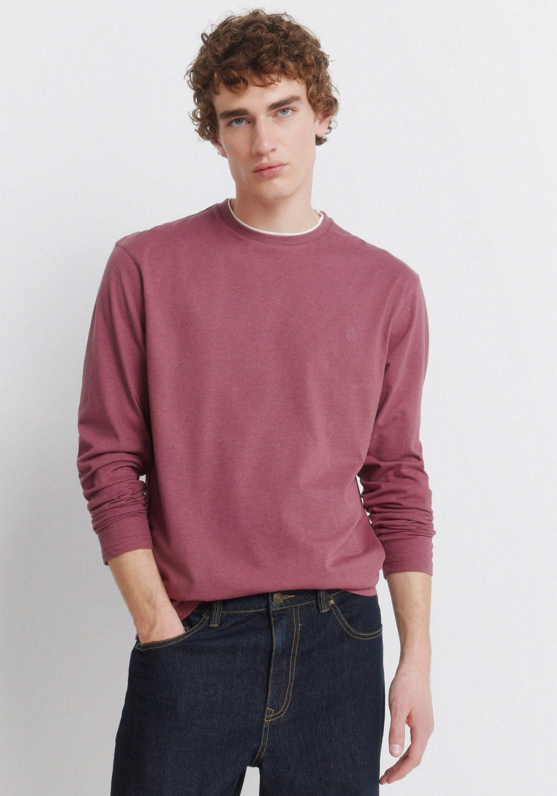 Long Sleeve Melange Effect T-Shirt - Red
