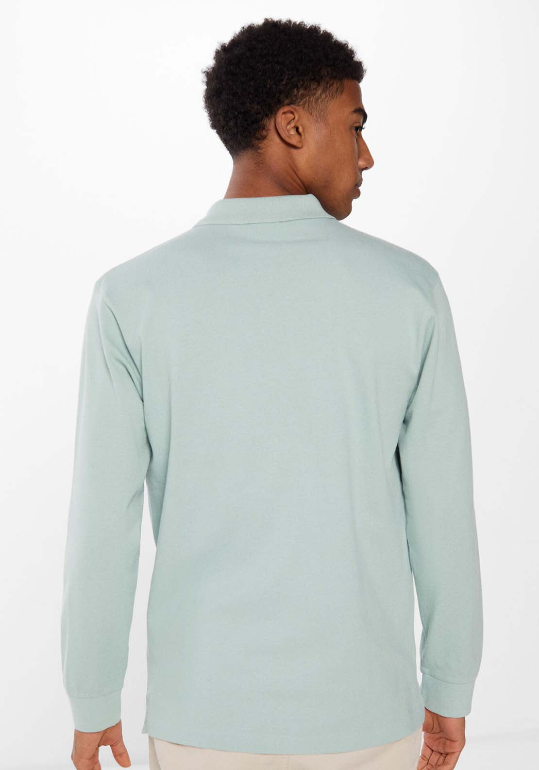 Springfield Essential long-sleeved piqué polo shirt - Green 2 Shaws Department Stores