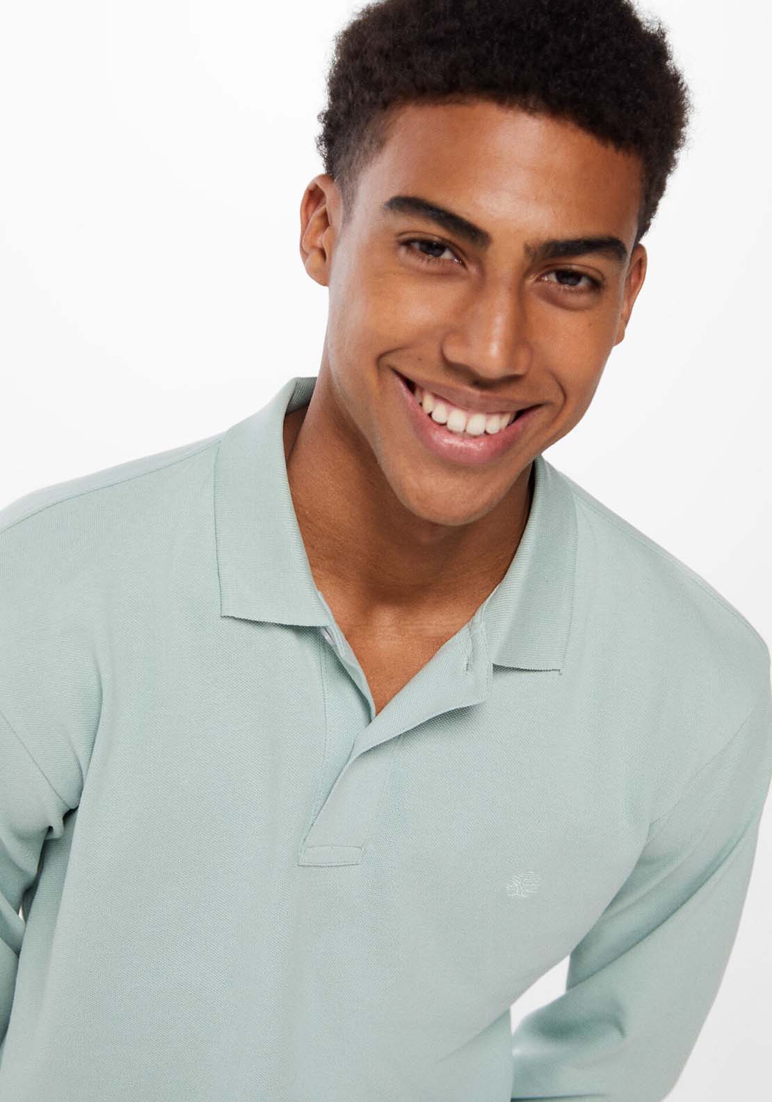 Springfield Essential long-sleeved piqué polo shirt - Green 1 Shaws Department Stores