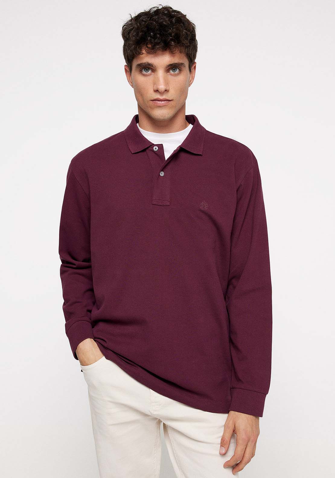 Springfield Essential long-sleeved piqué polo shirt 1 Shaws Department Stores