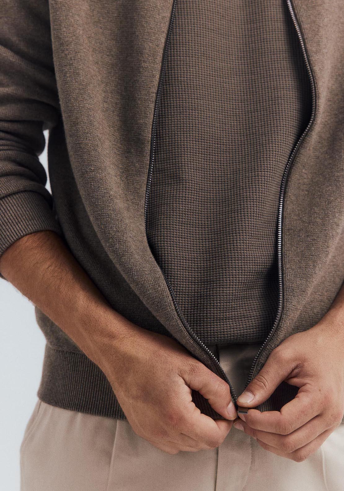Springfield Milano Zip Fastening Caridgan - Brown 4 Shaws Department Stores