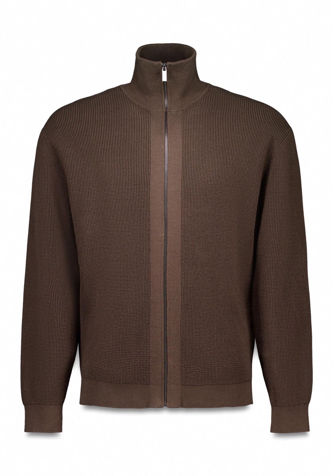 Zip Fastening Cardigan - Brown