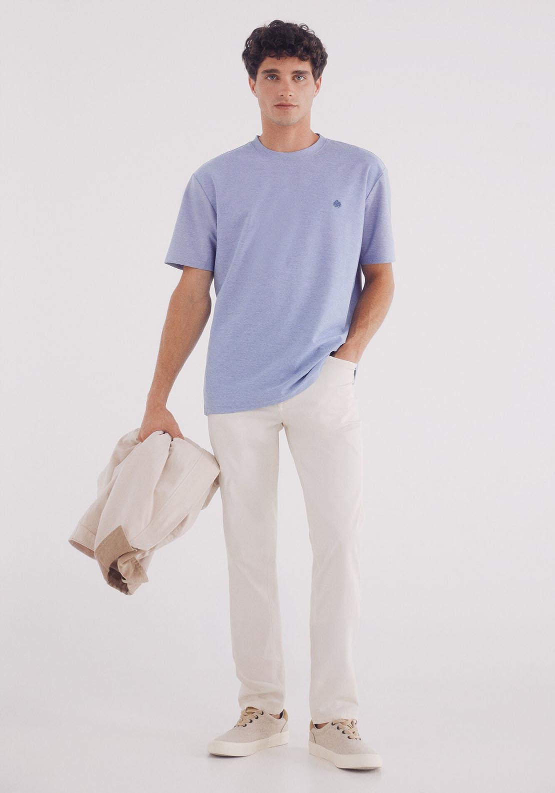 Springfield Oxford Piqué T-Shirt - Blue 3 Shaws Department Stores