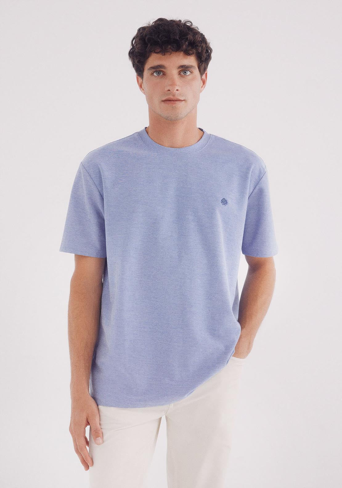 Springfield Oxford Piqué T-Shirt - Blue 1 Shaws Department Stores