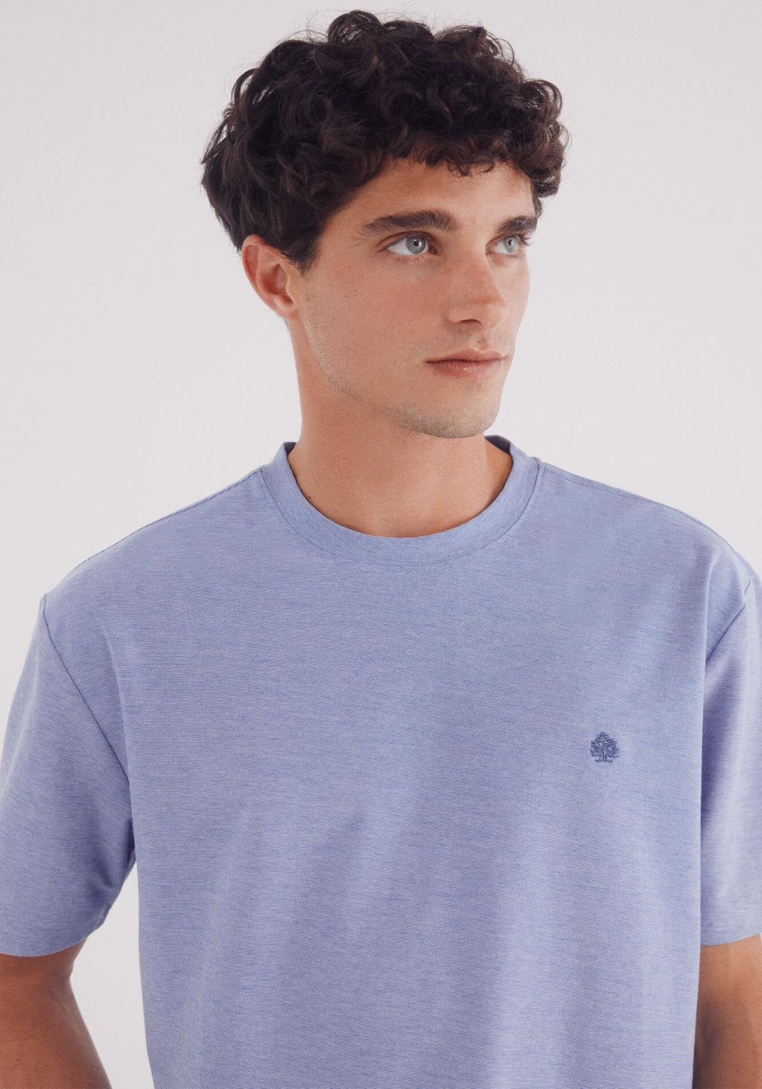 Springfield Oxford Piqué T-Shirt - Blue 2 Shaws Department Stores