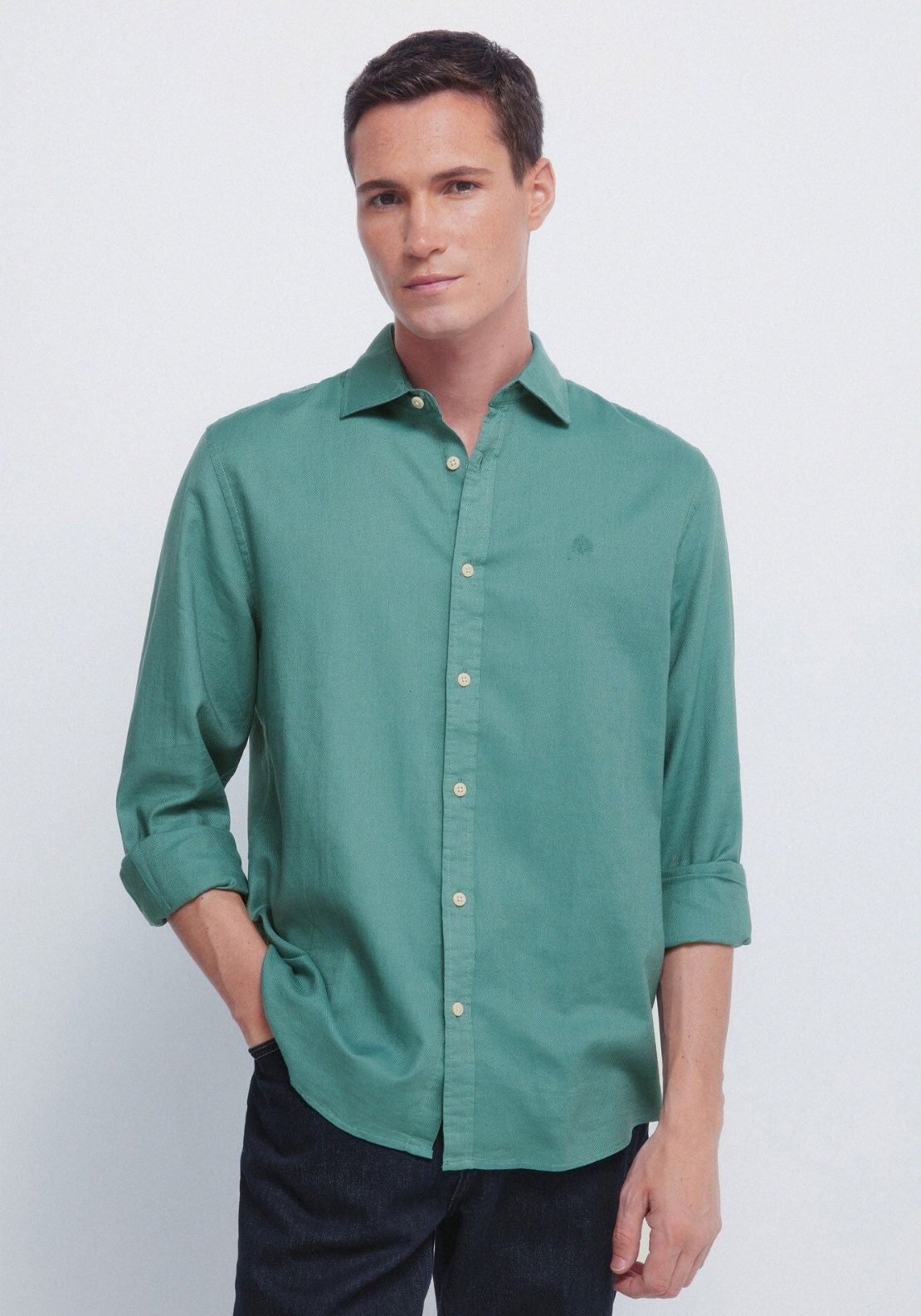 Plain Structured Shirt - Green