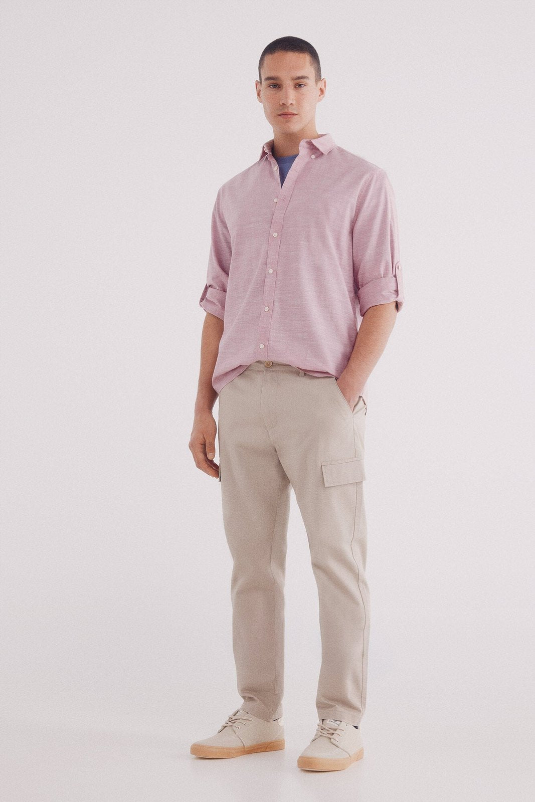 Springfield Plain slub cotton shirt - Orange 2 Shaws Department Stores