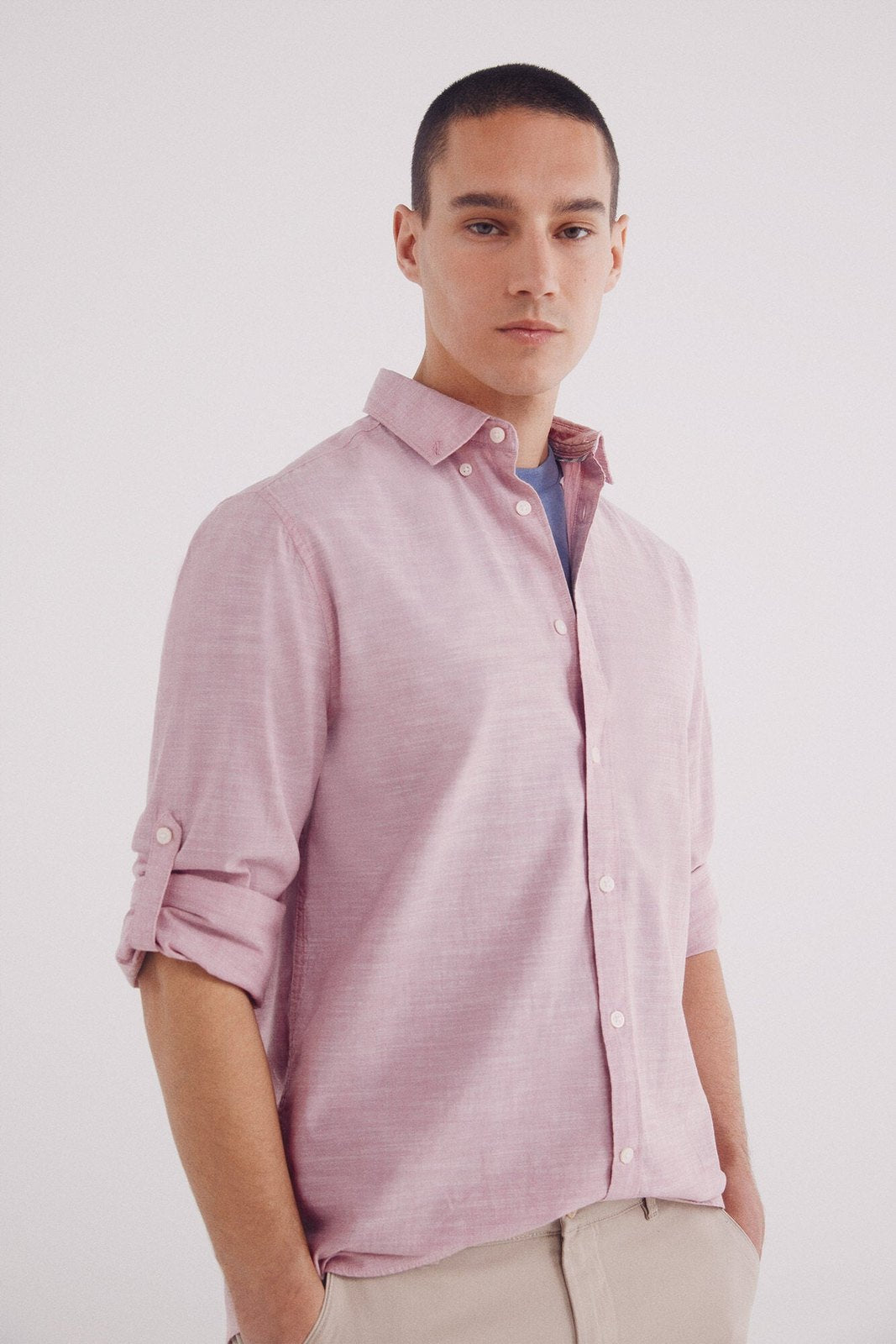Springfield Plain slub cotton shirt - Orange 4 Shaws Department Stores