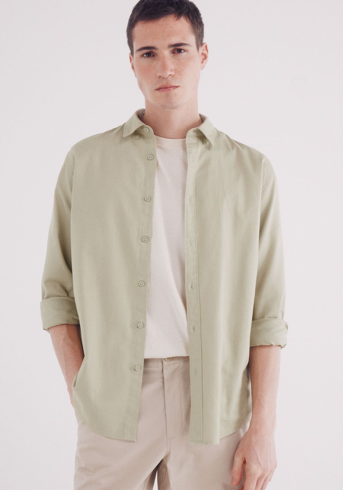 Springfield Garment Dyed Structured Shirt - Green 1 Shaws Department Stores