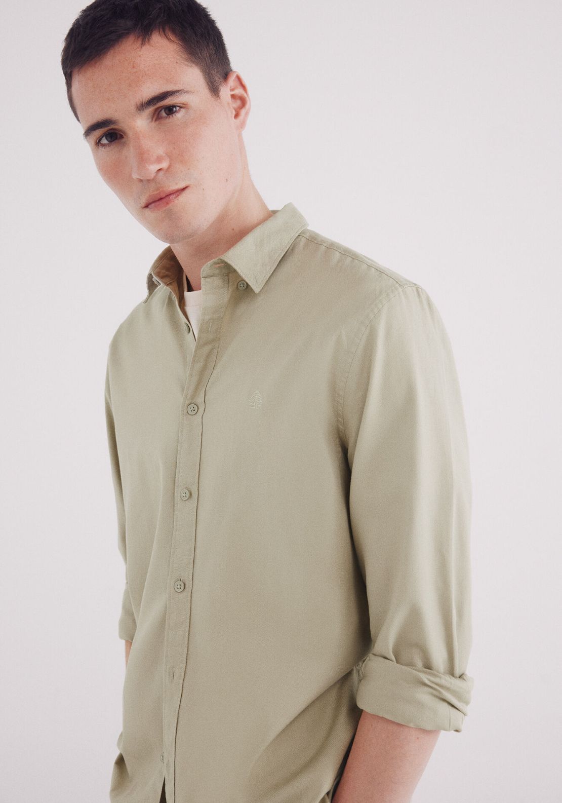 Springfield Garment Dyed Structured Shirt - Green 3 Shaws Department Stores