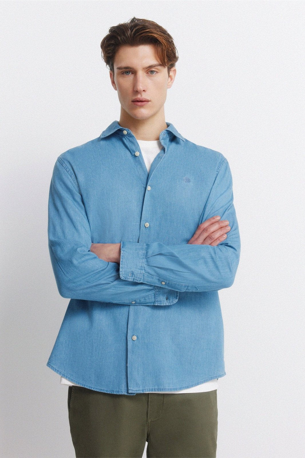Embroidered Denim Shirt - Blue