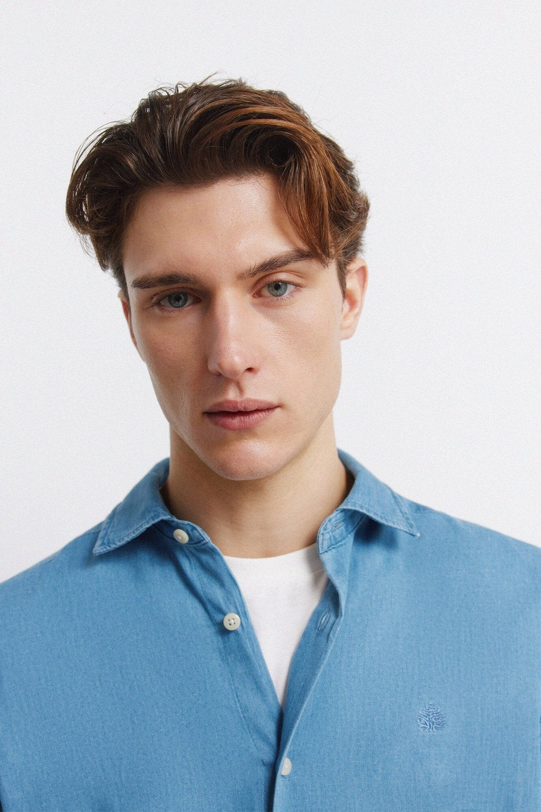 Embroidered Denim Shirt - Blue