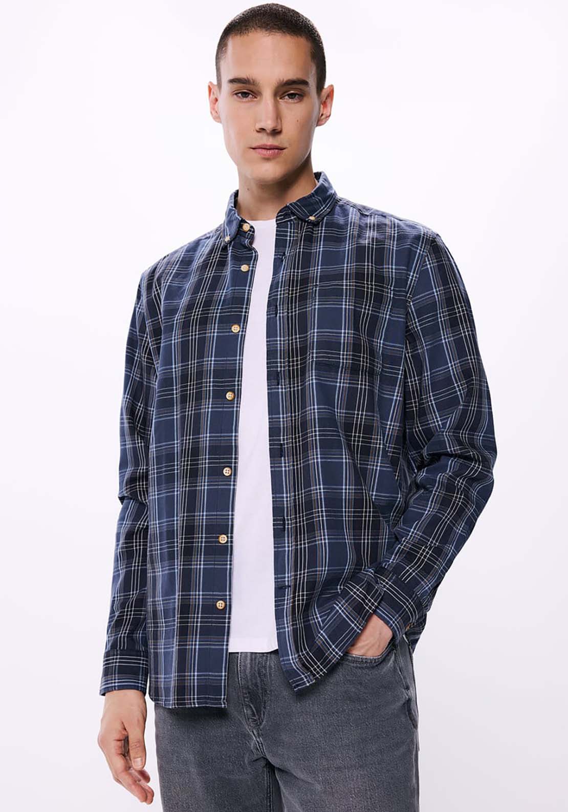 Springfield Checked Flannel Shirt - Blue 1 Shaws Department Stores