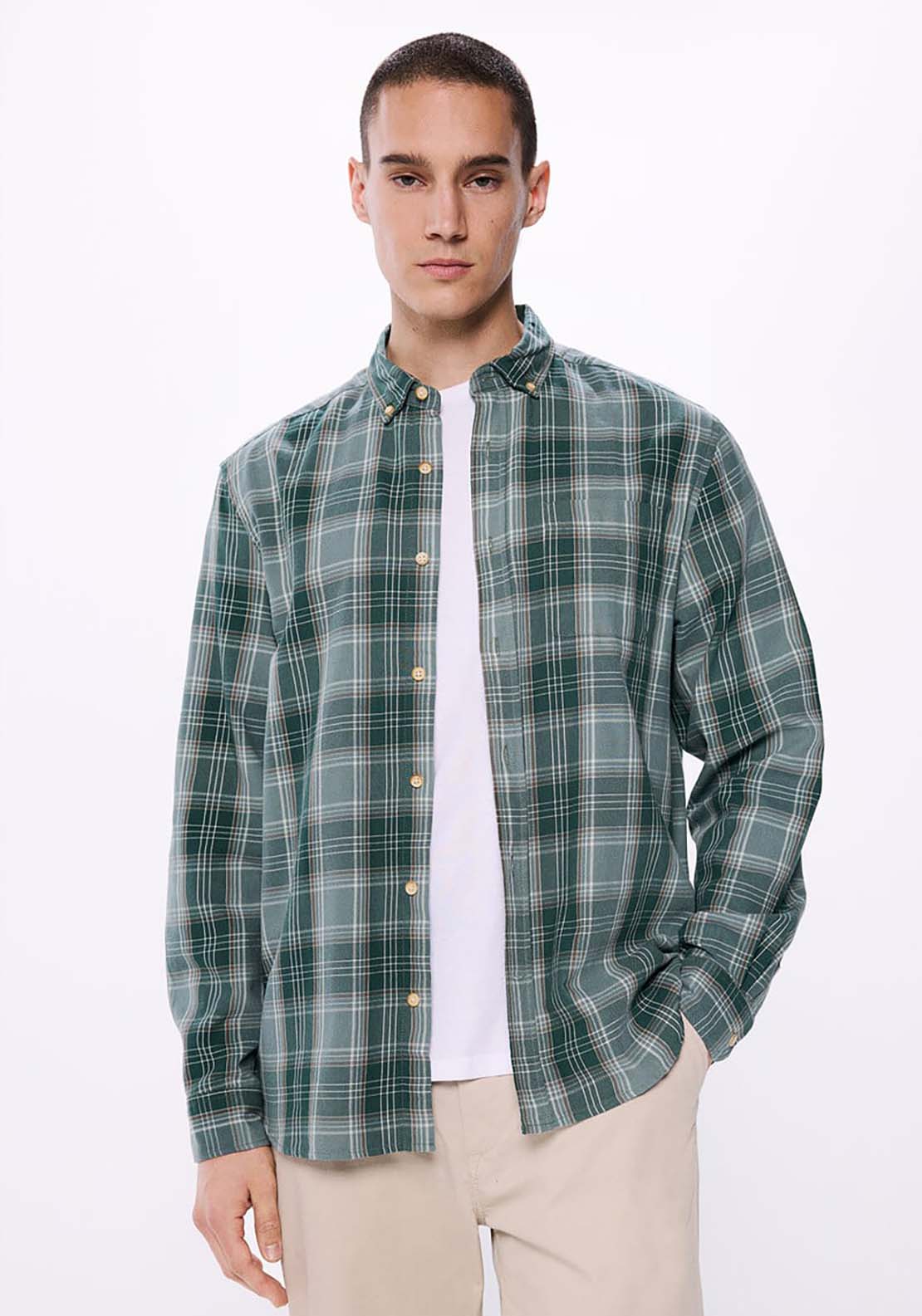 Springfield Checked Flannel Shirt - Green 1 Shaws Department Stores