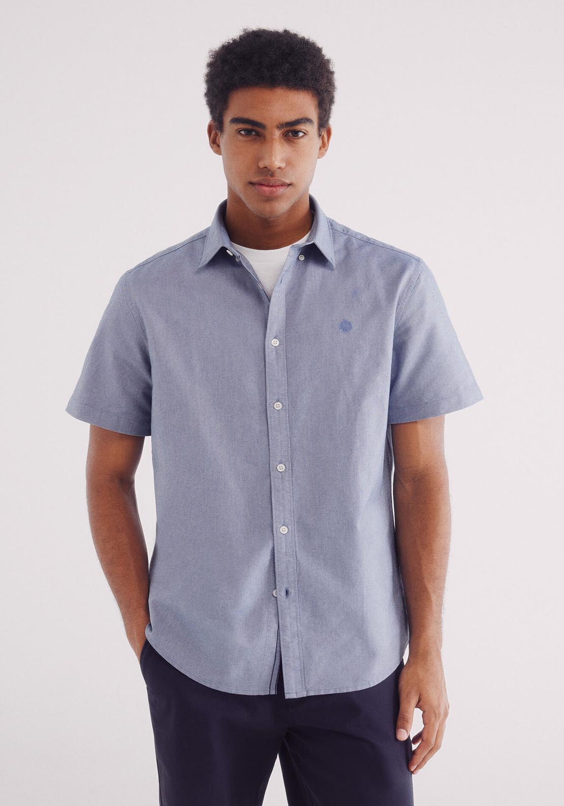 Springfield Pinpoint Short-Sleeved Shirt - Blue 1 Shaws Department Stores