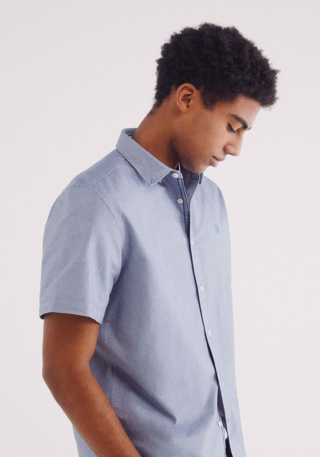Springfield Pinpoint Short-Sleeved Shirt - Blue 3 Shaws Department Stores