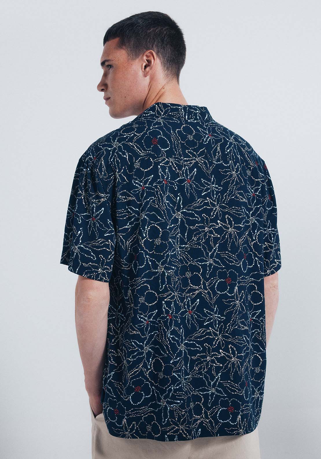 Print Viscose Short Sleeve Shirt - Blue
