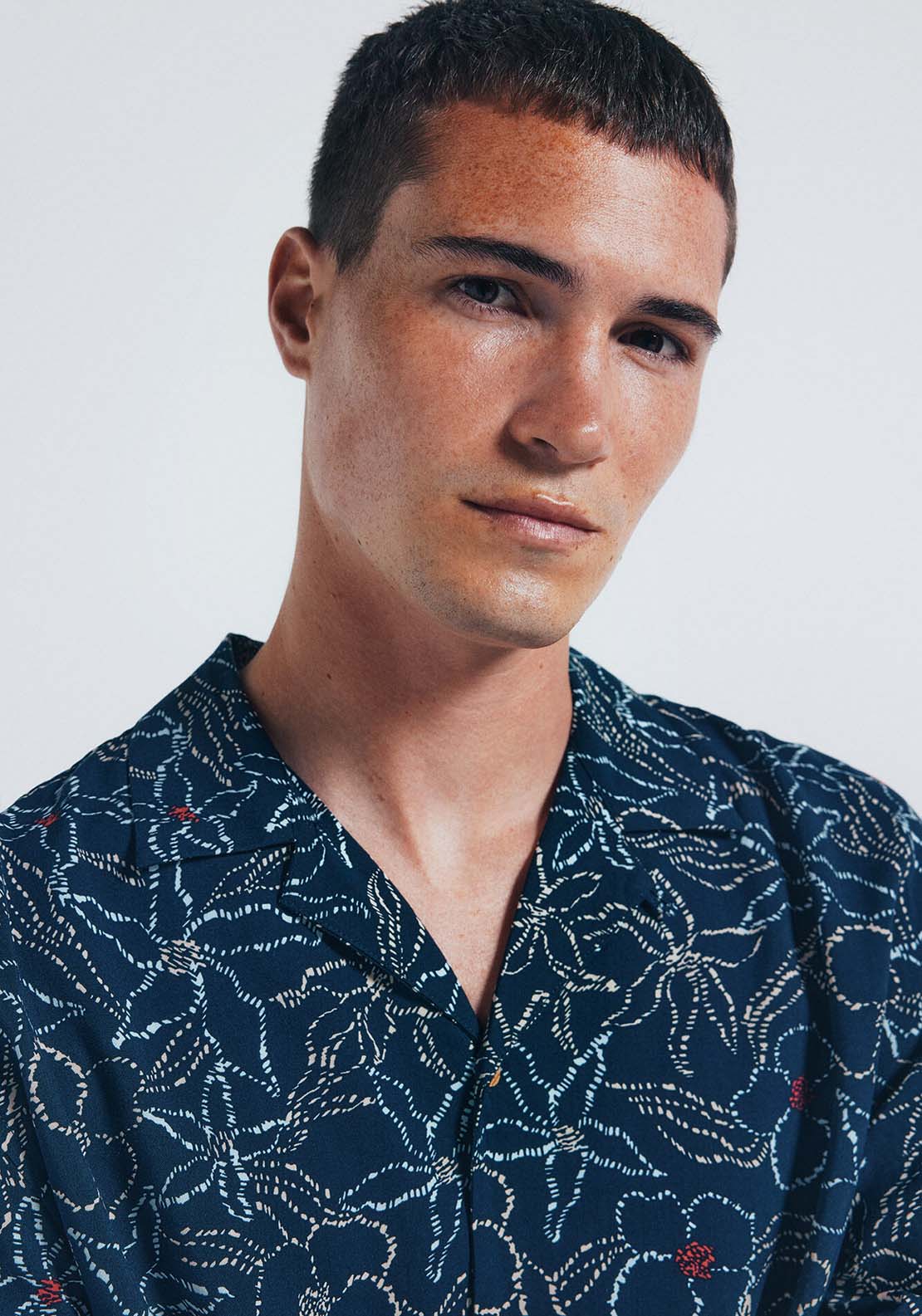Print Viscose Short Sleeve Shirt - Blue
