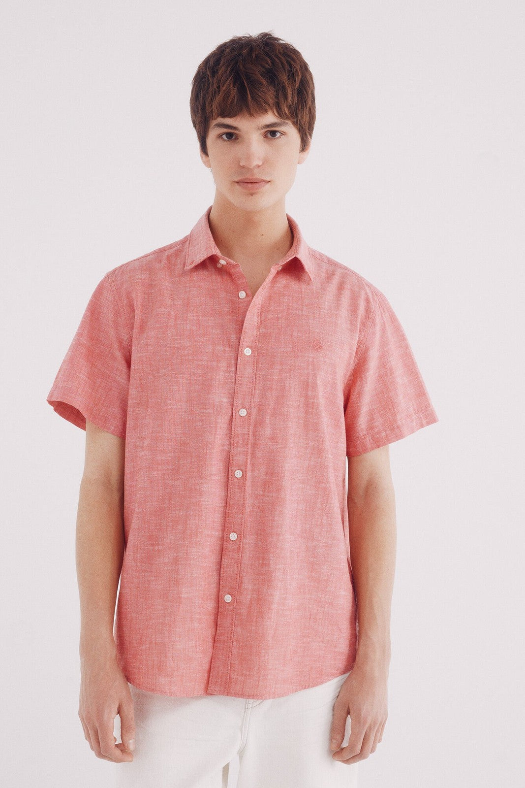 Springfield Short Sleeve Linen Effect Shirt - Red 4 Shaws Department Stores
