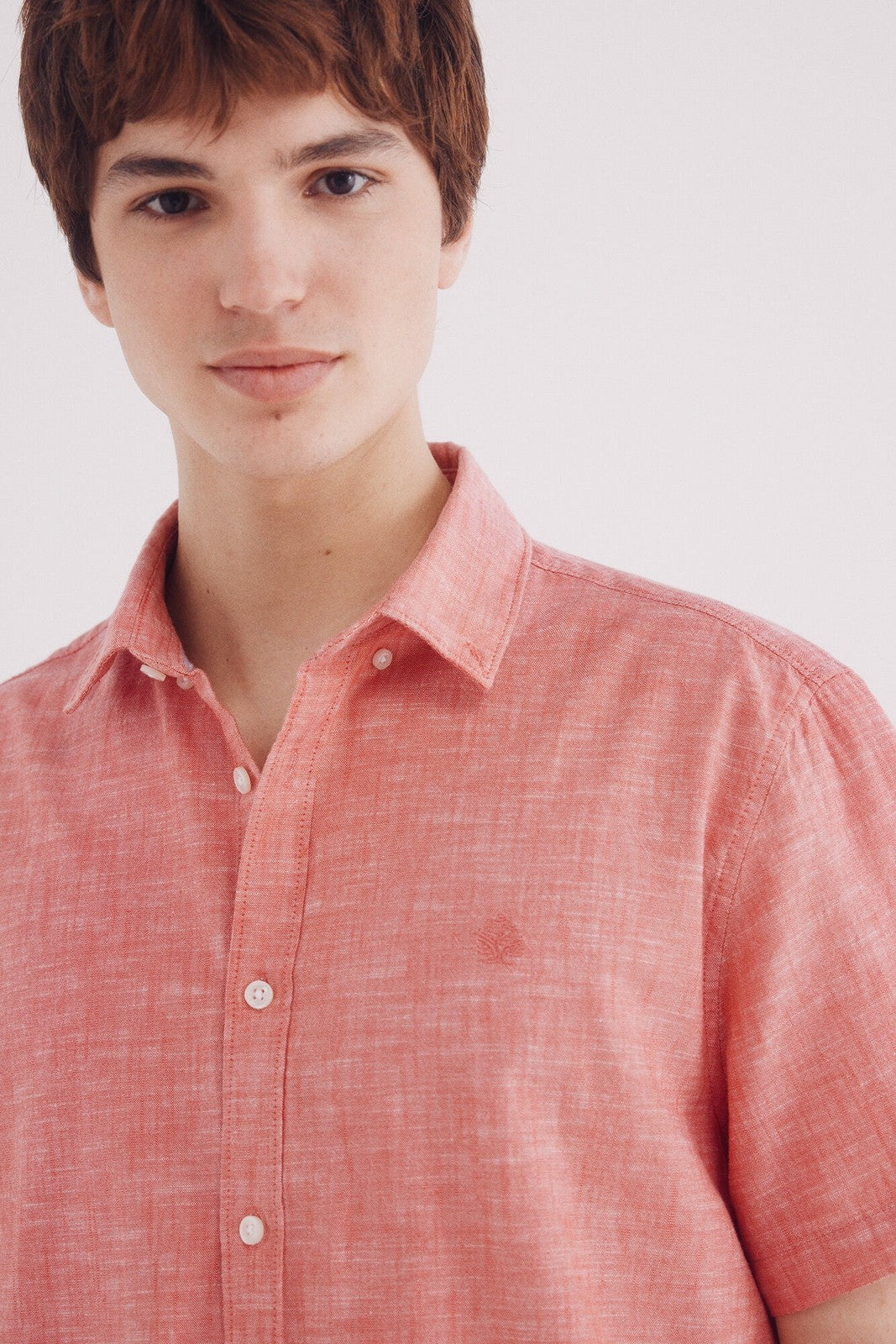 Springfield Short Sleeve Linen Effect Shirt - Red 3 Shaws Department Stores