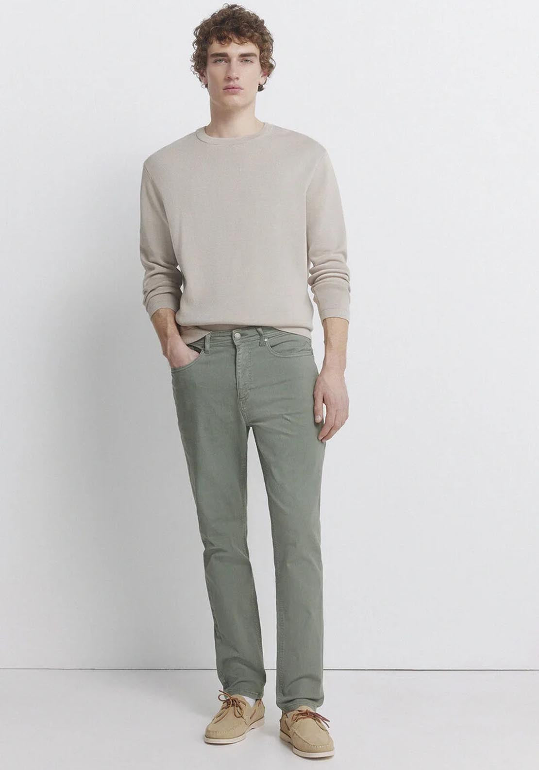 Springfield 5-Pocket Washed Slim Fit Trousers - Green 6 Shaws Department Stores