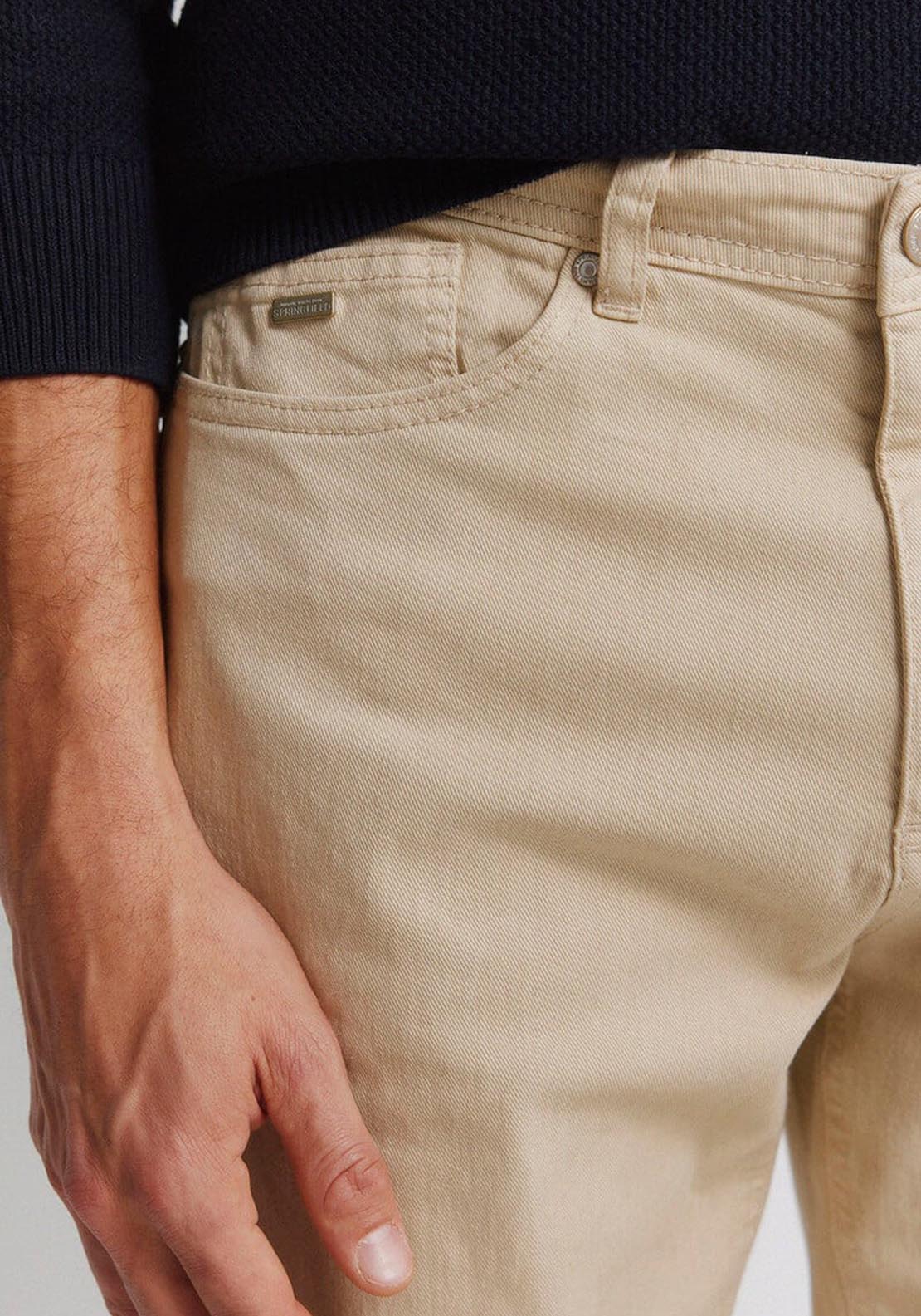 Springfield 5-Pocket Washed Slim Fit Trousers - Beige 4 Shaws Department Stores