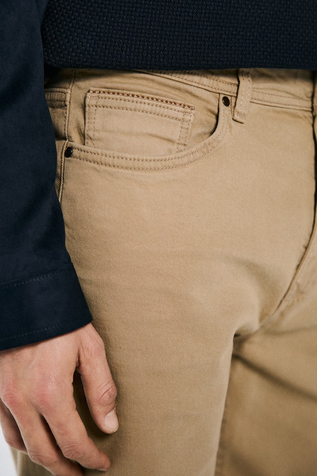 Springfield Slim fit washed colour trousers - Blue / Camel 3 Shaws Department Stores