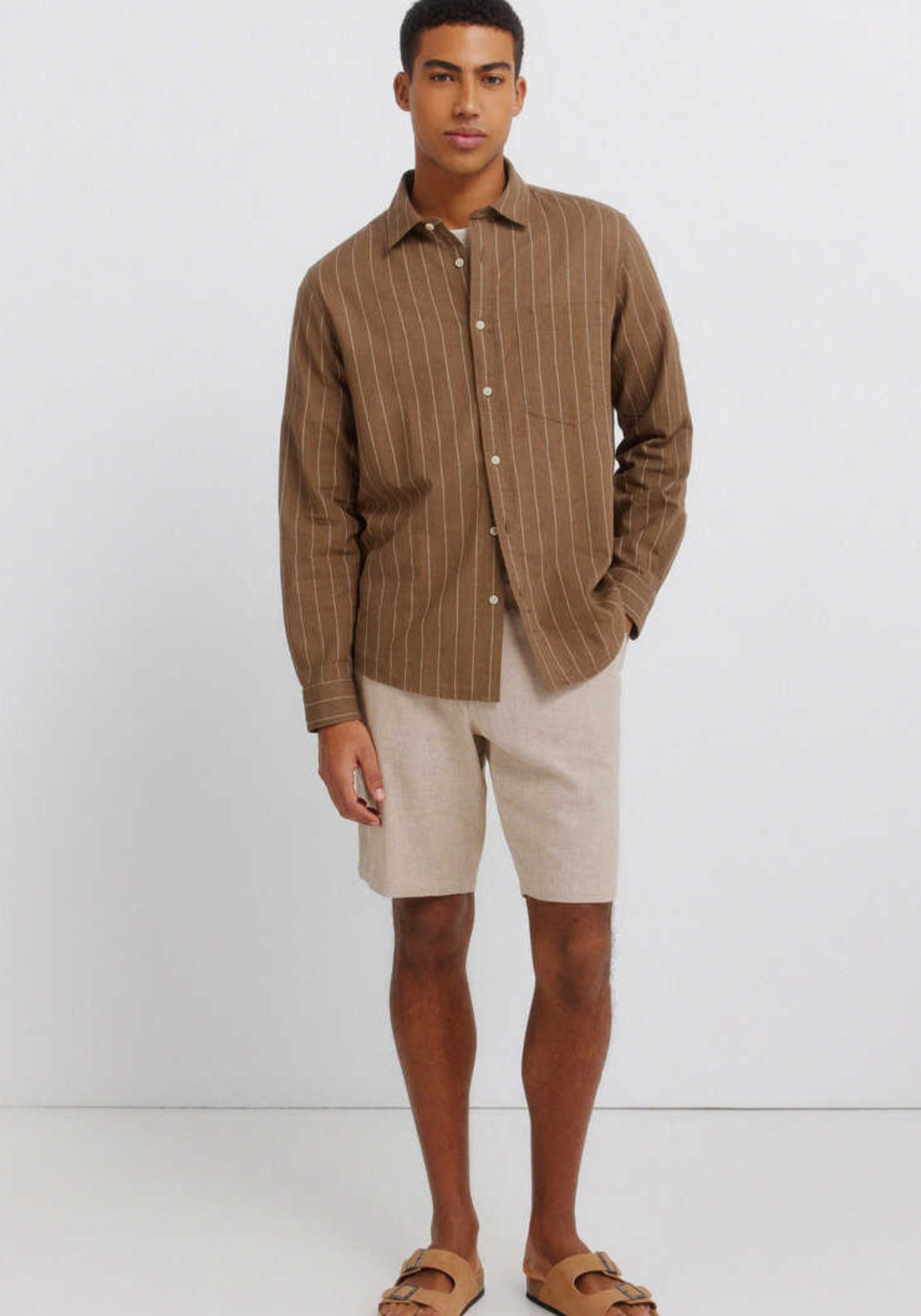 Dobby Linen Blend Comfort Fit Bermuda Shorts - Beige/camel