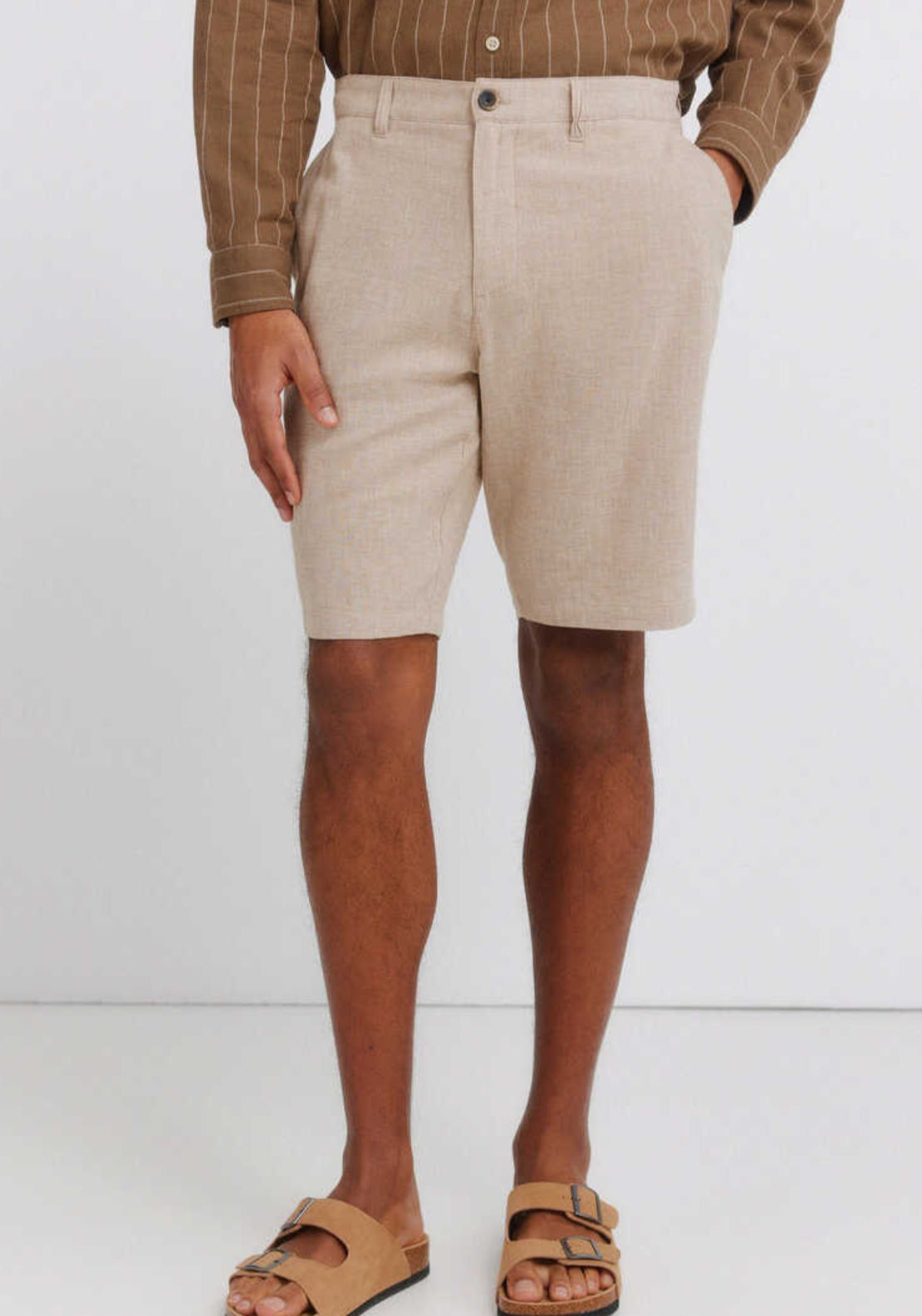 Dobby Linen Blend Comfort Fit Bermuda Shorts - Beige/camel