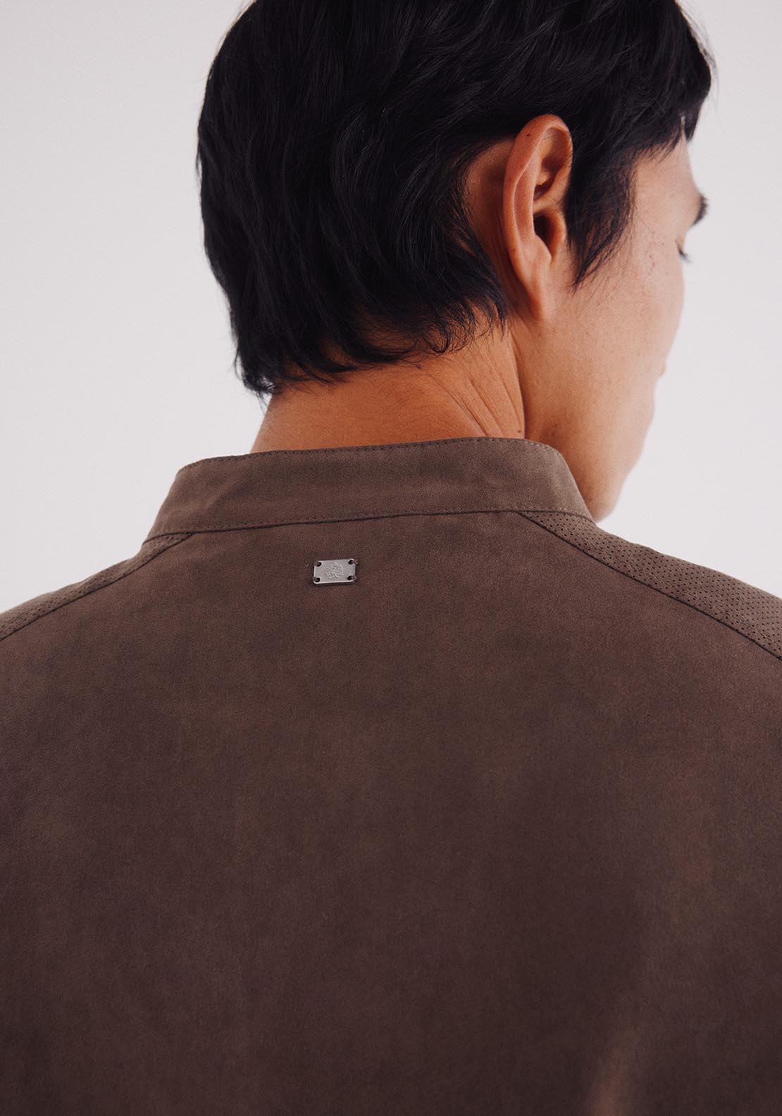 Micro Perforated Suede Effect Jacket - Brown